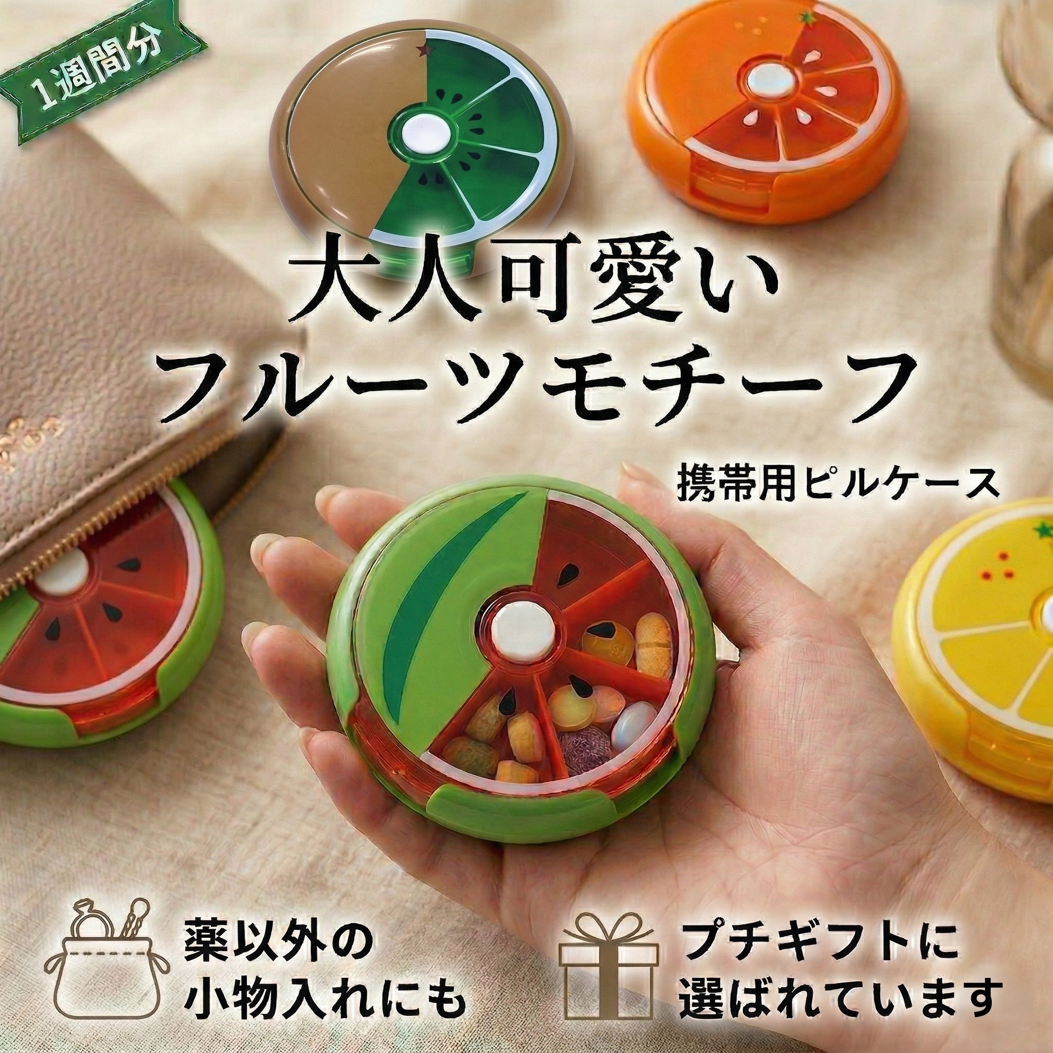 果物シリーズ】回転ピルケース くすりケース 薬入れ 携帯用ケース 錠剤